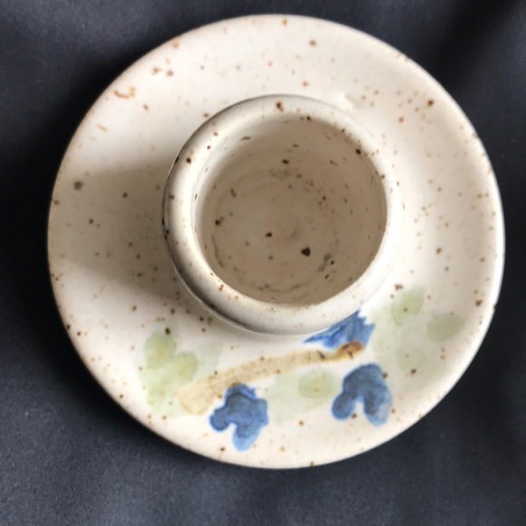 2 Hand Painted Glazed Pottery Candle Holders - Picture 3 of 4